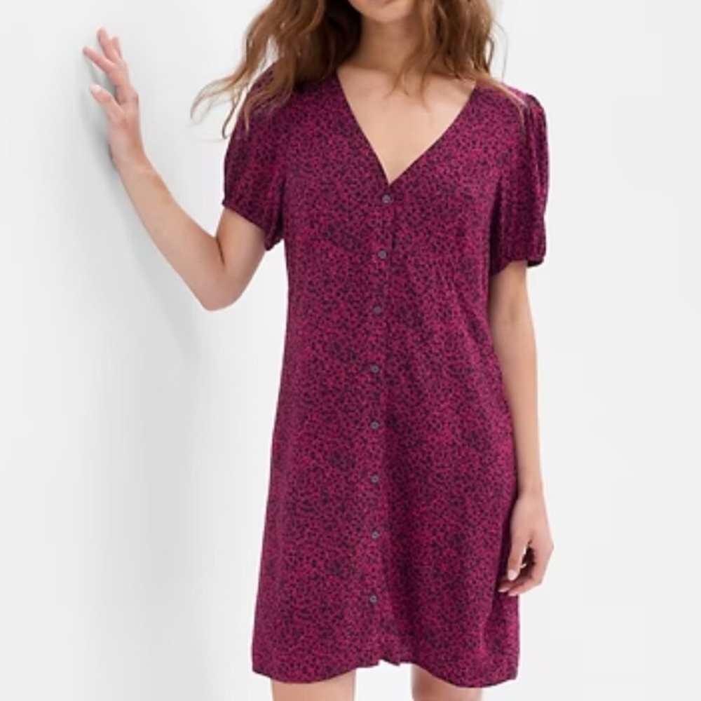 Gap Womens Magenta Floral Button Up Mini Dress Larg Casual Comfort Backyard BBQ